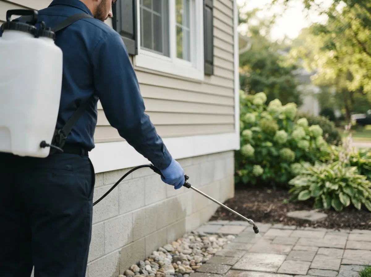 Pest control technician inspecting a home in Irma, WI